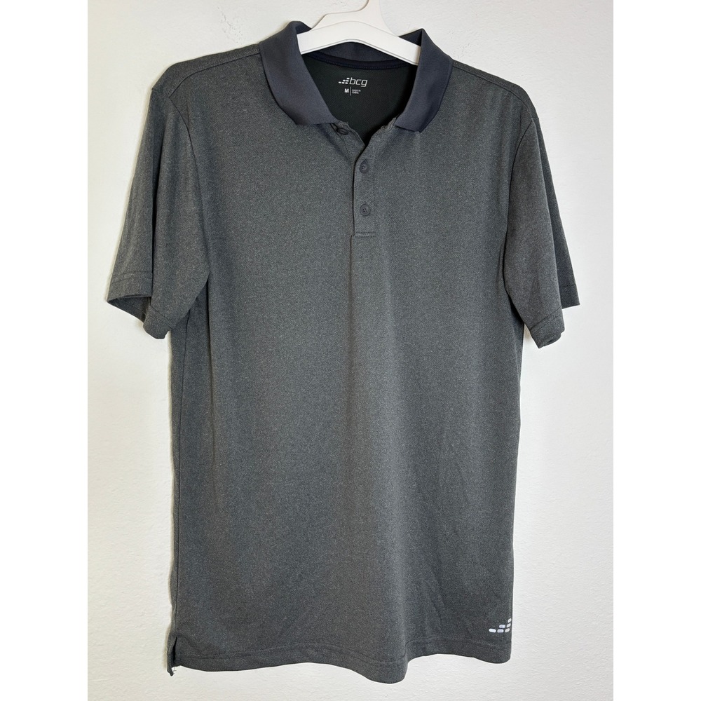 BCG Mens Performance Polo Shirt Gray Heather Short Sleeve Golf Athletic Size M